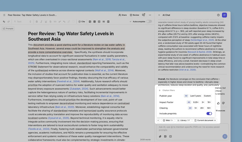 Chat citation filters
