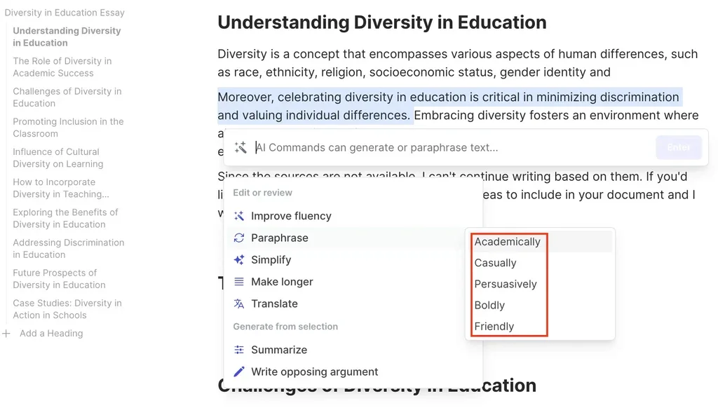 improve academic text with Jenni AI paraphrasing tool